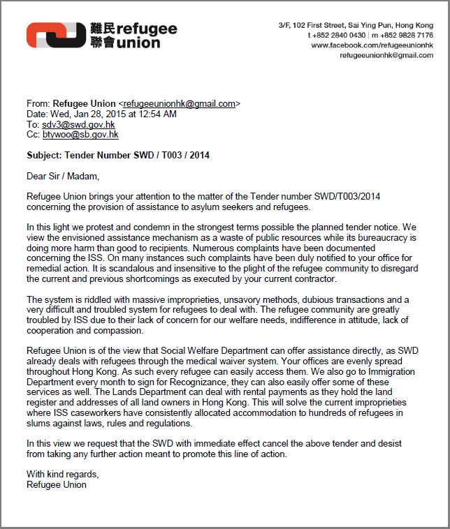RU email to SWD against tender - 28Jan2015