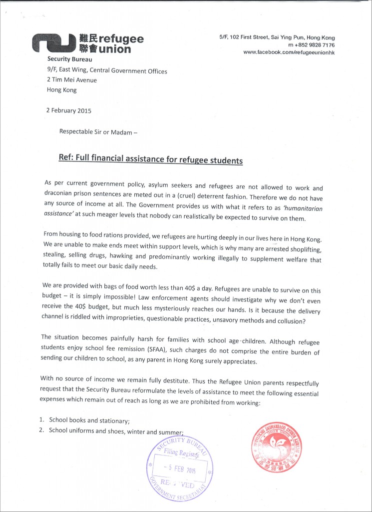 RU letter to SB on student fees - 2Feb2015