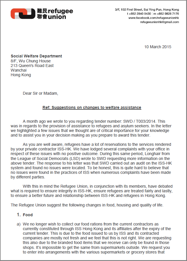 RU letter to SWD on service changes - 10Mar2015