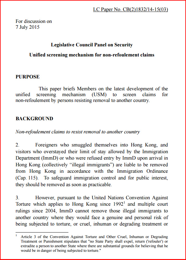 Security Bureau brief for Legco Security Panel -7Jul2015