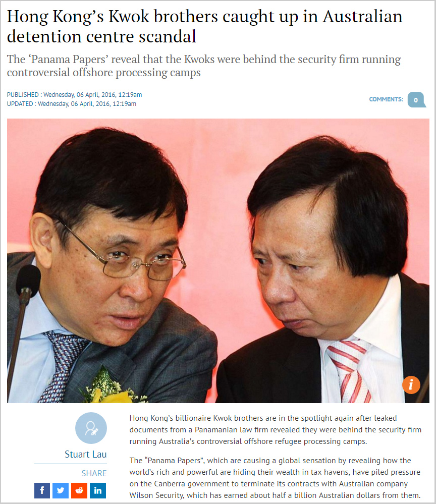 SCMP - Hong Kong’s Kwok brothers caught up in Australian detention centre scandal
