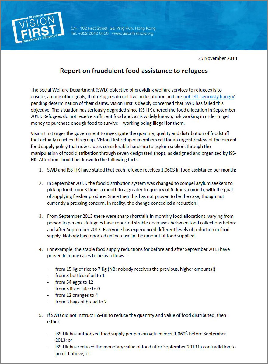 Report on fraudulent food assistance to refugees - 25Nov2013