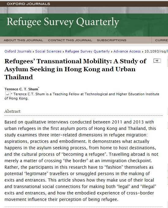 A Study of Asylum Seeking in Hong Kong and Urban Thailand