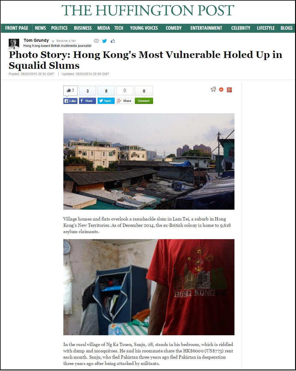 Huffington Post - HK's most vulnerable holed up in squalid slums (29Mar2015)
