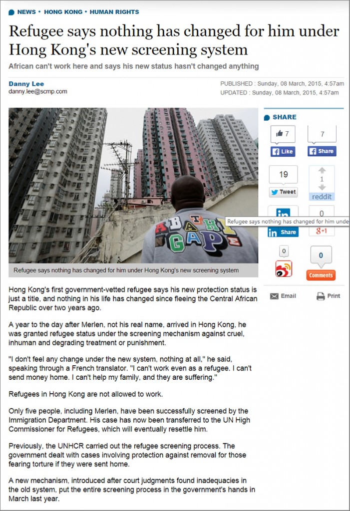 SCMP - Refugee says nothing has changed - 8Mar2015