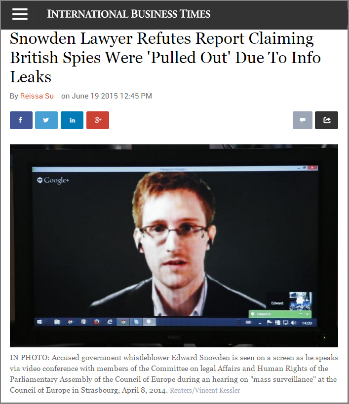 Snowden Lawyer Refutes Report Claiming British Spies Were 'Pulled Out' Due To Info Leaks