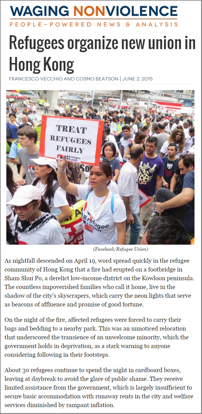 Waging nonviolence - Refugees organize new union in Hong Kong