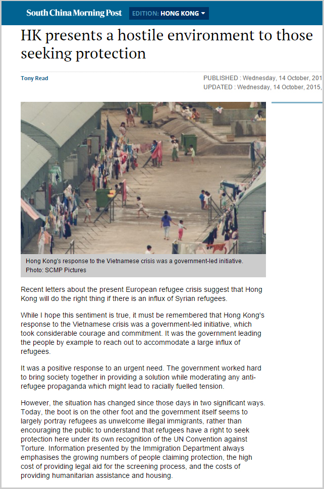 SCMP - HK presents a hostile environment to those seeking protection