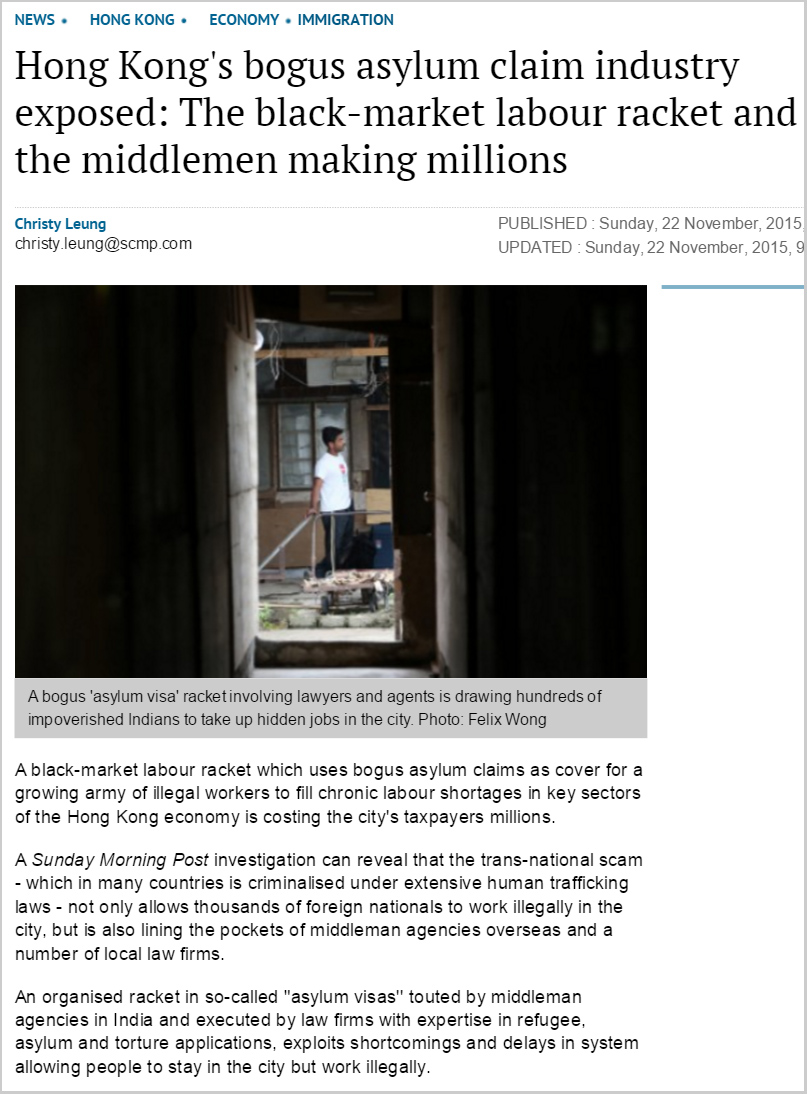 SCMP - The black-market labour racket and the middlemen making millions
