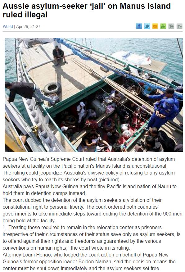 The Standard - Aussie asylum-seeker ‘jail’ on Manus Island ruled illegal