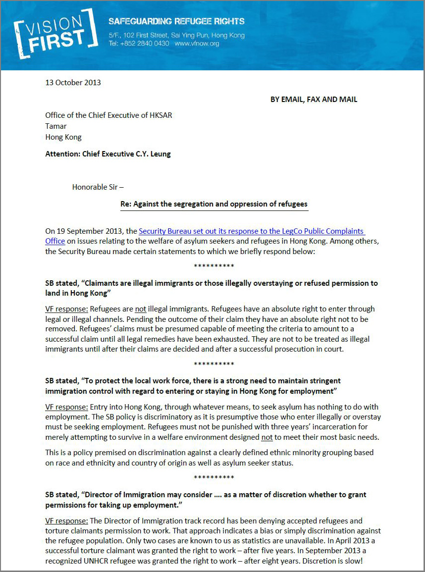 Letter to CE against refugee segregation - 13Oct2013.