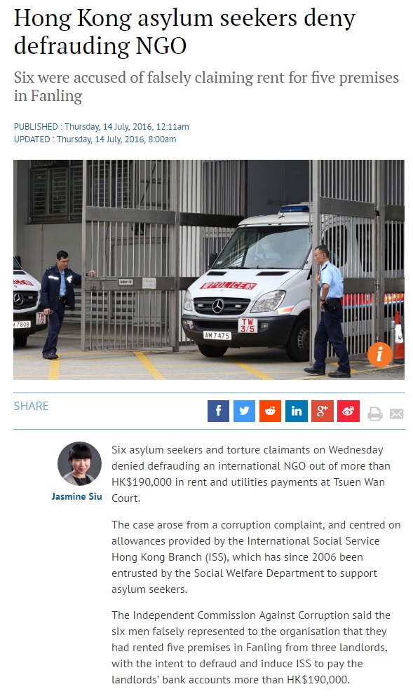 SCMP - Hong Kong asylum seekers deny defrauding NGO