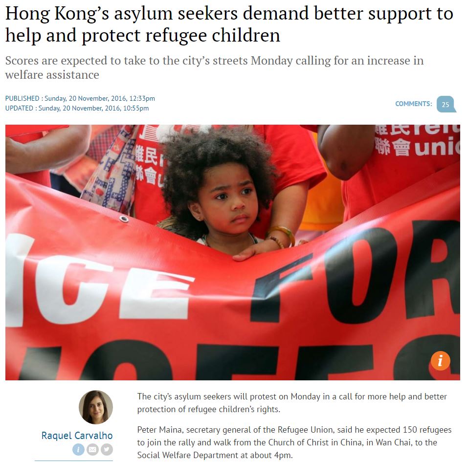 SCMP - Asylum seekers demand support - 20Nov2016