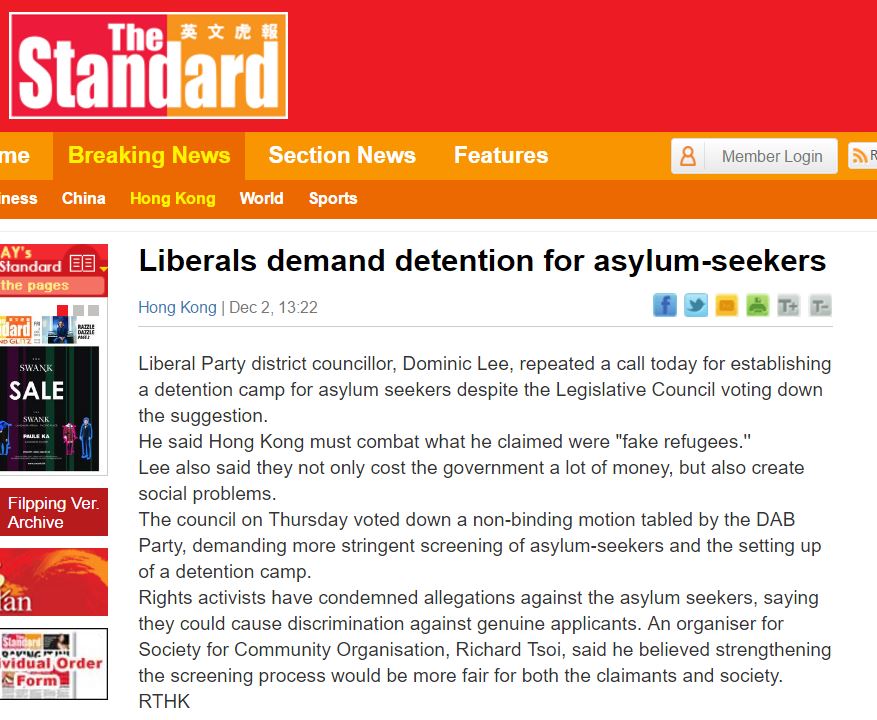 Standard - Liberals demand detention of asylum-seekers - 2Dec2016