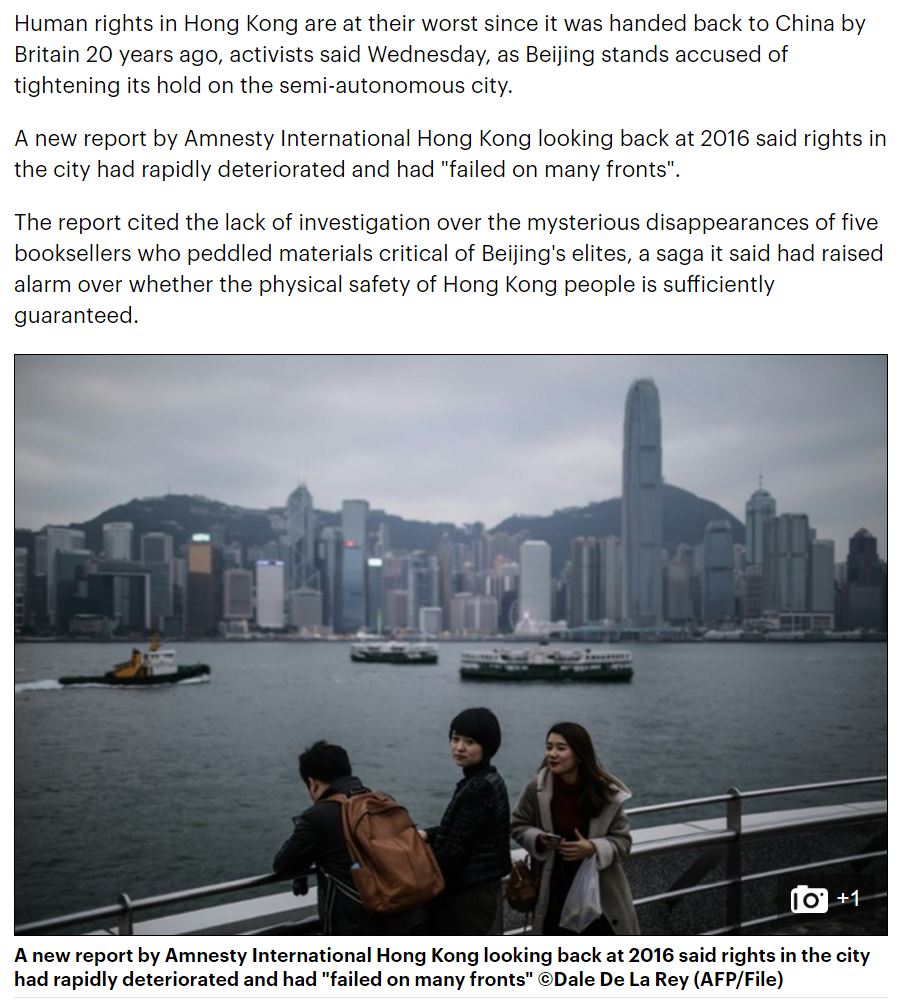 Daily Mail - Human rights in Hong Kong at worst level for 20 years - 12Jan2017